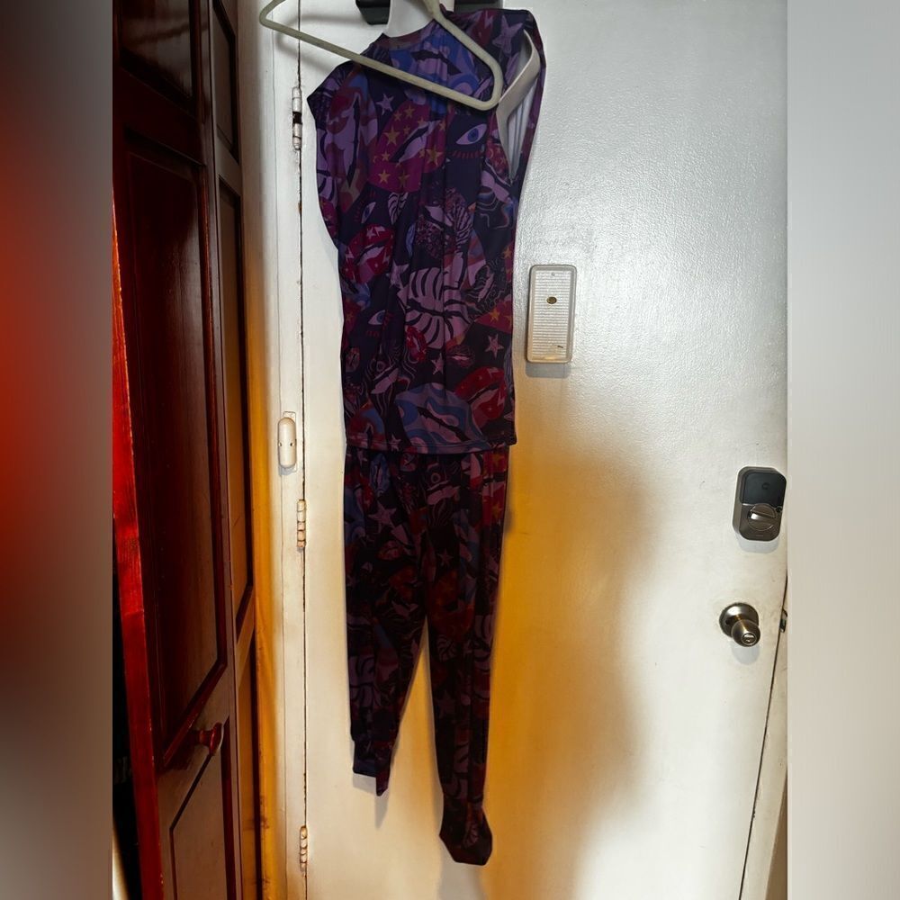 Bulu resort wear 2 piece dress suit eye purple pants & shirt
